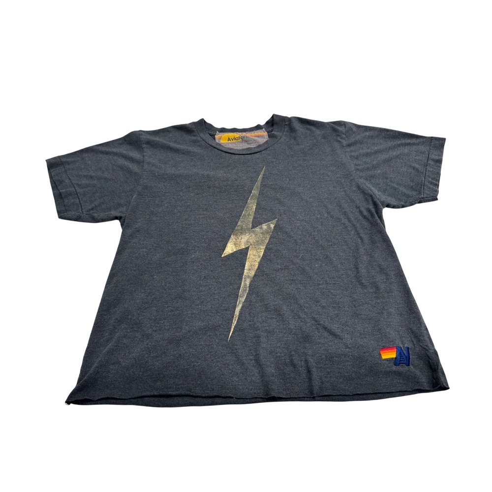 Aviator Nation Black Tee with Gold Lightning Bolt - Picture 2 of 6